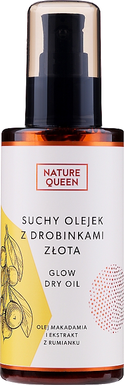 Suchy olejek do pielęgnacji twarzy, ciała i włosów z drobinkami złota - Nature Queen — Zdjęcie N1