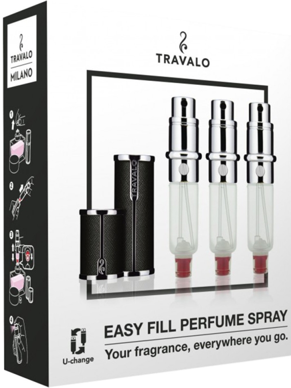 Zestaw napełnialnych flakonów na perfumy - Travalo Milano Black Set (atomiser/3x5ml + case) — Zdjęcie N2