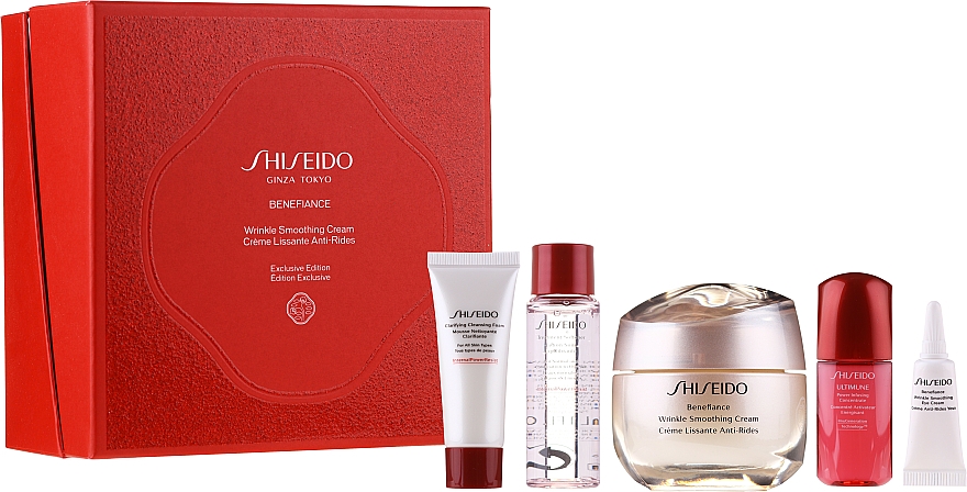 Zestaw - Shiseido Benefiance Wrinkle Smoothing Cream Holiday Kit (f/cr/50ml + foam/15ml + treat/30ml + conc/10ml + eye/cr/2ml) — Zdjęcie N1