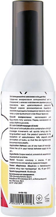 Antycellulitowy olejek do masażu ciała - Hillary Massage Oil Body Grapefruit — Zdjęcie N6