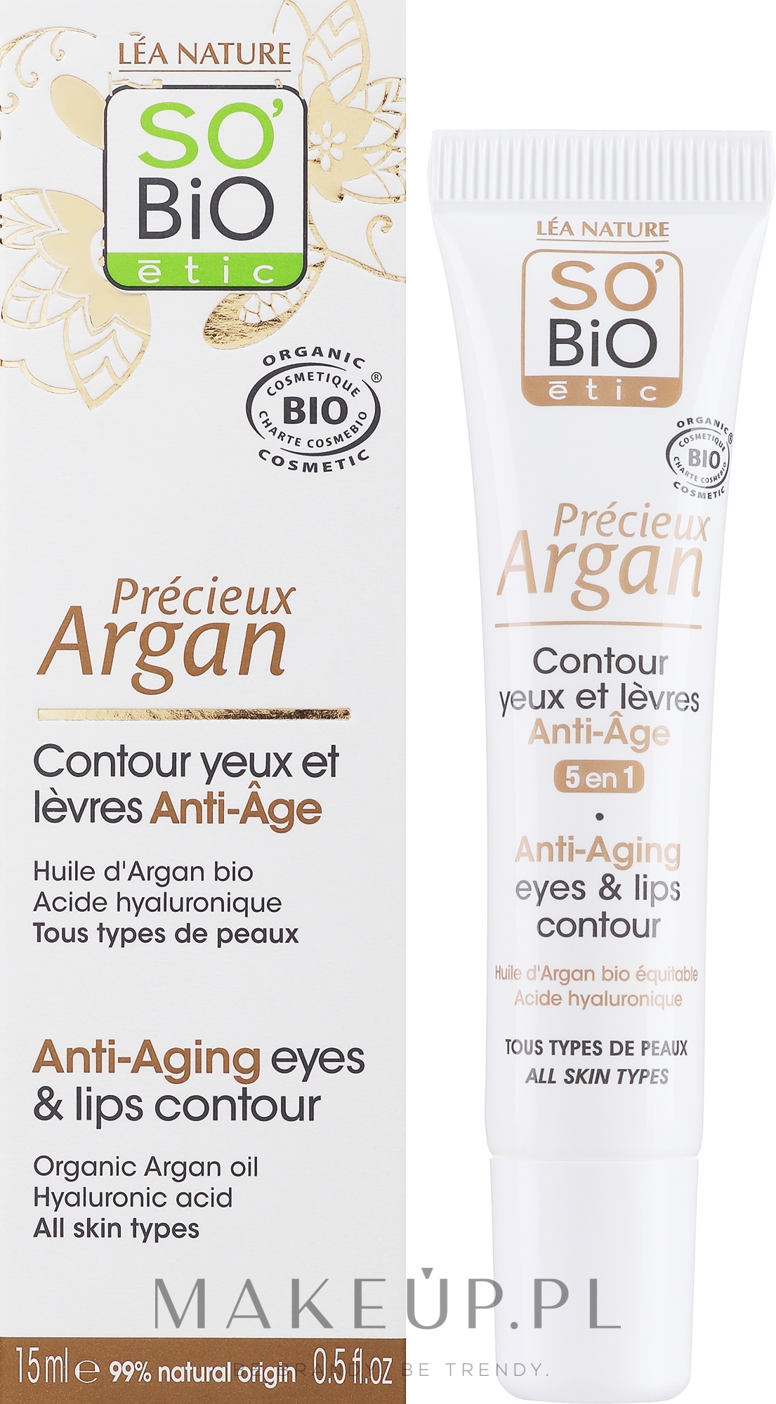 Przeciwzmarszczkowy krem 5 w 1 do poprawy konturu oczu i ust - So'Bio Etic 5in1 Anti-Aging Eye & Lip Contour Cream — Zdjęcie 15 ml