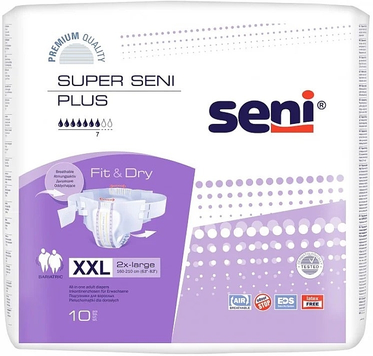 Pieluchy XXL dla dorosłych, 160-210 cm, 10 sztuk - Seni Super Seni Plus — Zdjęcie N1