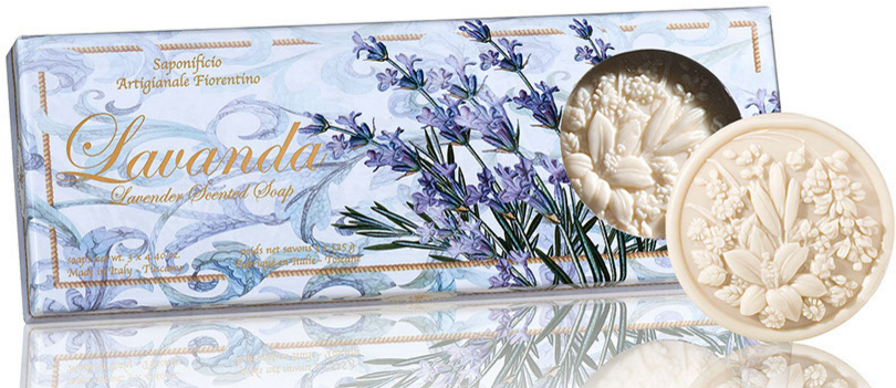 Zestaw naturalnych mydeł w kostce Lawenda - Saponificio Artigianale Fiorentino Lavender Scented Soap (3 x soap 125 g) — Zdjęcie N1