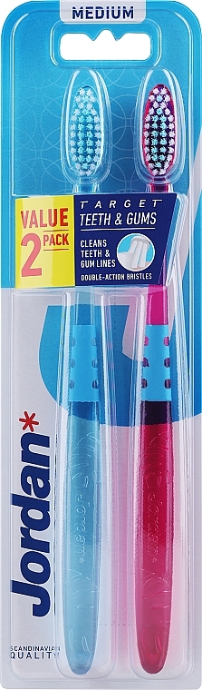 Średnio twarda szczoteczka do zębów , niebieska + różowa - Jordan Target Teeth Toothbrush — Zdjęcie N2