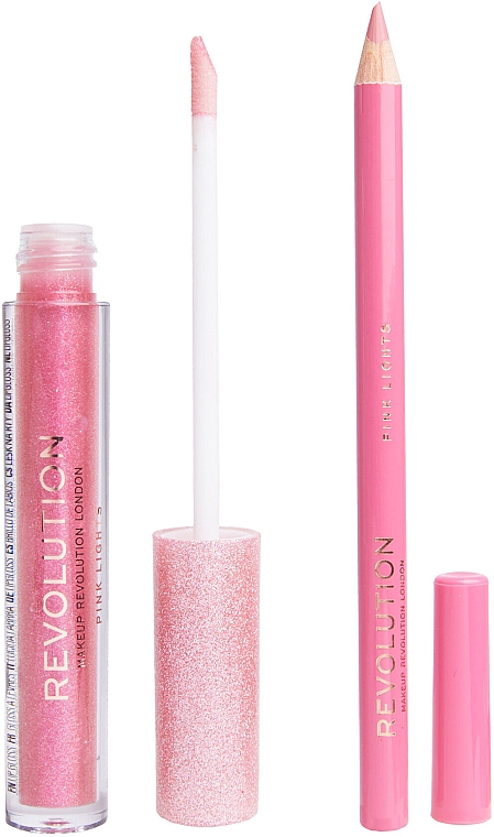 Zestaw do makijażu ust - Makeup Revolution Shimmer Lip Kit Pink Lights (lip/gloss/3ml + lip/pencil/0,8g) — Zdjęcie N2