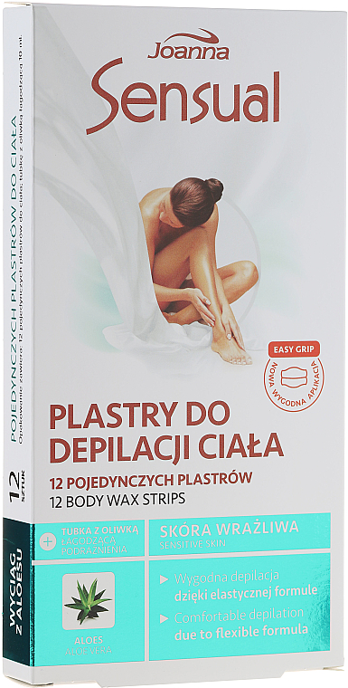 PRZECENA! Plastry do depilacji ciała z wyciągiem z aloesu + oliwka łagodząca podrażnienia - Joanna Sensual * — Zdjęcie N3