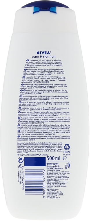 Pielęgnujący kremowy żel pod prysznic - NIVEA Care & Star Fruit Care Shower — Zdjęcie N2