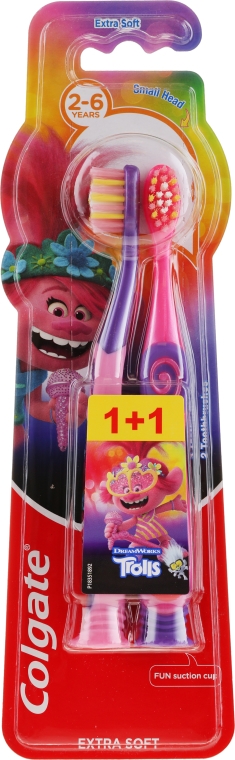 Ekstra miękka szczoteczka do zębów dla dzieci 2-6 lat, fioletowo-różowa + różowo-fioletowa - Colgate Smiles Kids Extra Soft Toothbrush — Zdjęcie N1