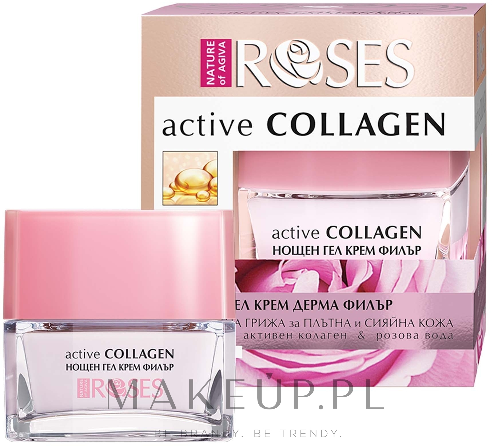 Żel do twarzy na noc z aktywnym kolagenem i wodą różaną - Nature of Agiva Roses Active Collagen Night Gel Cream — Zdjęcie 30 ml