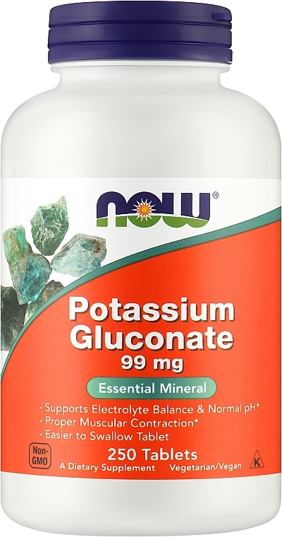 Potas, 99mg - Now Foods Potassium Gluconate — Zdjęcie N1