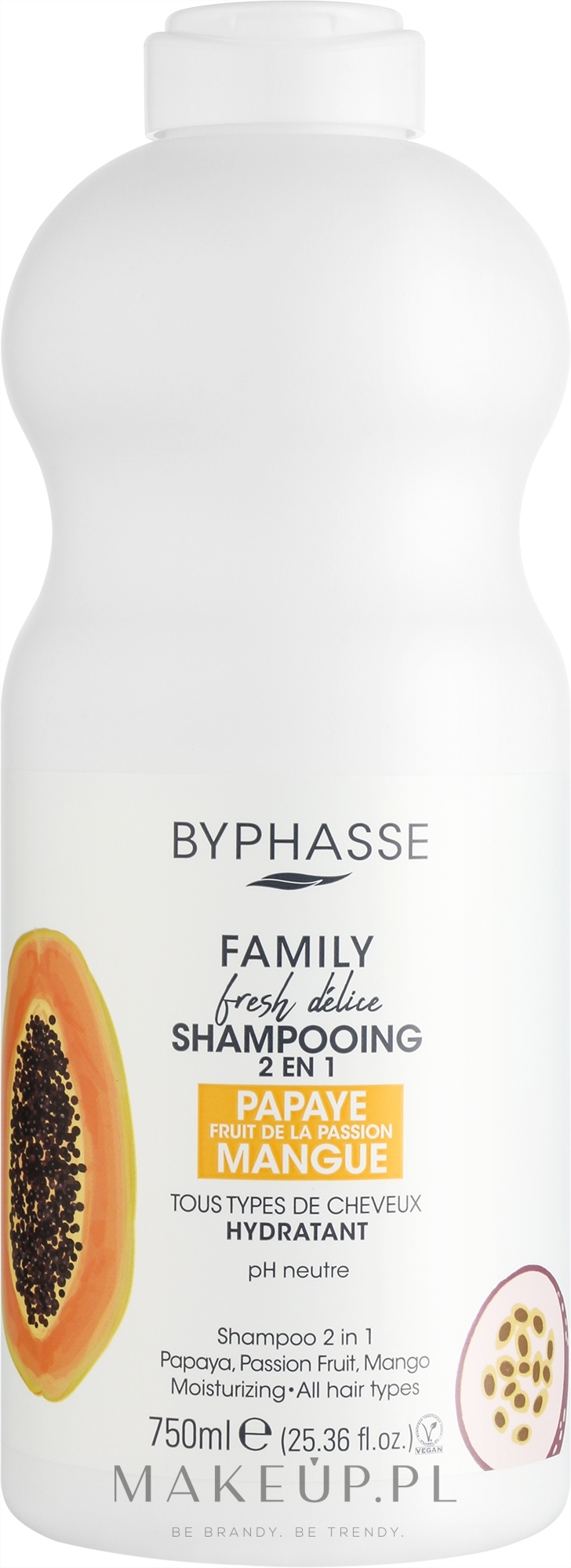 Szampon do włosów z papai, marakui i mango 2 w 1 - Byphasse Family Fresh Delice Shampoo — Zdjęcie 750 ml