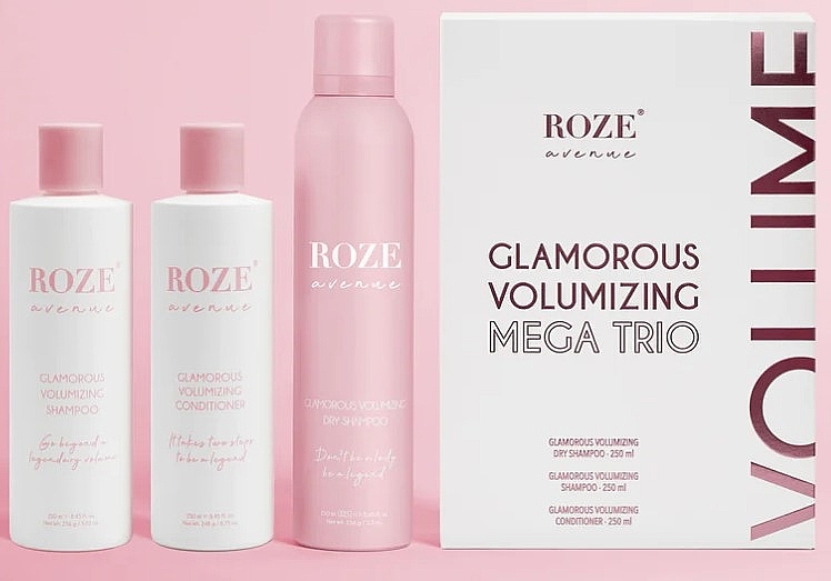 Zestaw - Roze Avenue Glamours Volumizing Mega Trio Box (h/cond/250ml + dry shm/250ml + h/shm/250ml) — Zdjęcie N1