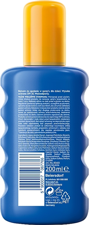 Nawilżający spray ochronny na słońce SPF 30 z zanikającym kolorem - NIVEA SUN KIDS — Zdjęcie N2