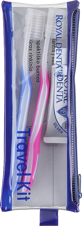 Zestaw - Royal Denta Travel Kit Silver (toothbrush/2pcs + toothpaste/20g + cosmetic bag/1pc) — Zdjęcie N1