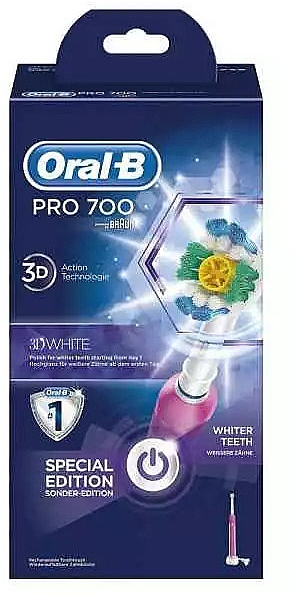 Elektryczna szczoteczka do zębów, biało-różowa - Oral-B Pro 700 3D White/Pink — Zdjęcie N2