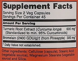 Kapsułki z kurkumą i bromelainą - Now Foods Turmeric & Bromelain Veg Capsules — Zdjęcie N3