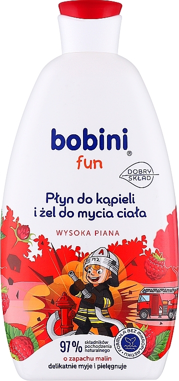 Żel do kąpieli o zapachu malinowym - Bobini Fun Bubble Bath & Body High Foam Raspberry — Zdjęcie N1