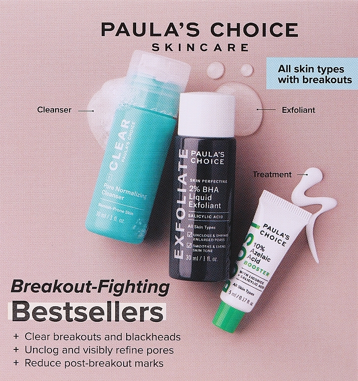 Zestaw - Paula's Choice Breakout-Fighting Bestsellers Kit (cleanser/30ml + exfoliant/30ml + booster/5ml) — Zdjęcie N2