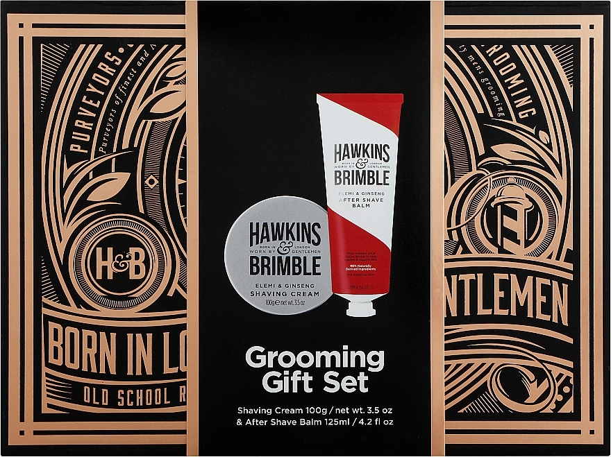 Zestaw prezentowy do golenia - Hawkins & Brimble Shaving Gift Box (shaving/cr/100ml + ash/balm/125ml) — Zdjęcie N1