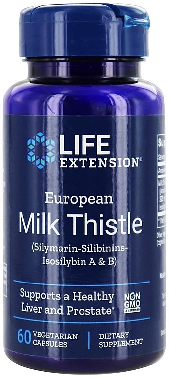 Ostropest plamisty w kapsułkach - Life Extension European Milk Thistle (Silymarin-Silibinins-Isosilybin A & B) — Zdjęcie N1