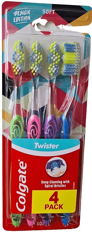 Zestaw miękkich szczoteczek do zębów, 4 szt., wzór 1 - Colgate Twister Design Edition Soft Toothbrush — Zdjęcie N1