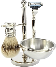 Zestaw do golenia, 4 produkty - Golddachs Silvertip Badger, Mach3, Soap Bowl Chrom — Zdjęcie N1