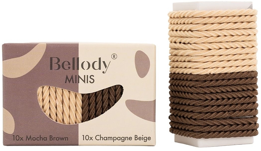 Gumki do włosów brązowo-beżowe, 20 szt. - Bellody Minis Hair Ties Brown & Beige Mixed Package — Zdjęcie N1