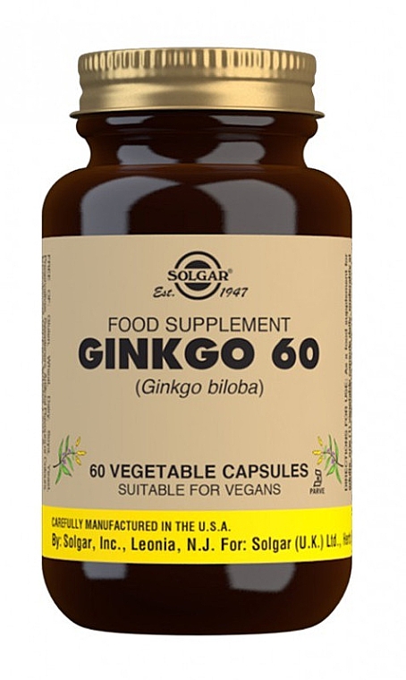 Suplement diety Ginkgo Biloba - Solgar Ginkgo 60 Vegetable Capsules — Zdjęcie N1