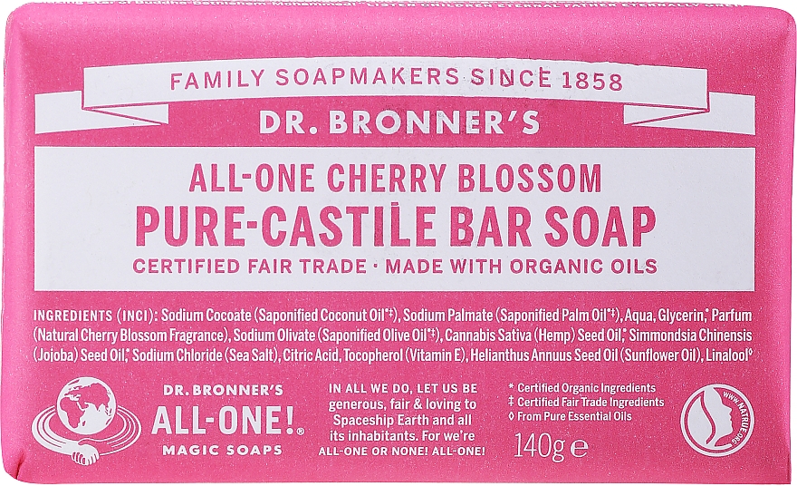 Naturalne mydło w kostce Kwiat wiśni - Dr. Bronner's All-One! Cherry Blossom Pure-Castile Bar Soap — Zdjęcie N1