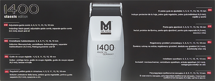 Maszynka do strzyżenia włosów, 1400 Edition, szara - Moser — Zdjęcie N5