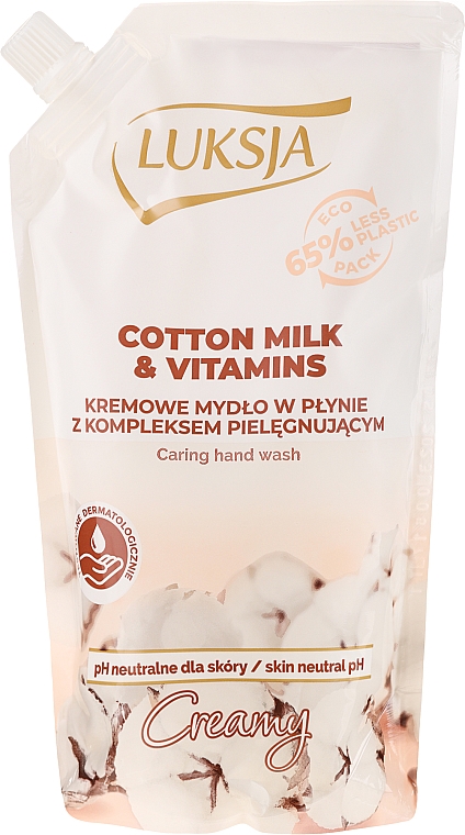 Kremowe mydło w płynie z kompleksem pielęgnującym - Luksja Creamy Cotton Milk & Vitamins Caring Hand Wash (uzupełnienie)