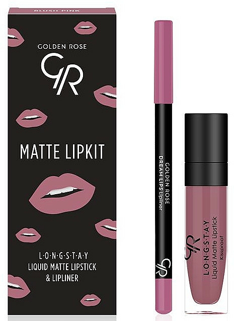 Zestaw do ust - Golden Rose Matte LipKit Blush Pink (lipstick/5.5 ml + lipliner/1.6g) — Zdjęcie N1