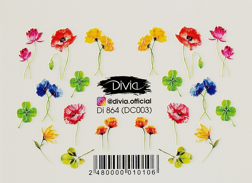 Kolorowe naklejki na paznokcie 3D, Di864 - Divia Colour Nail Stickers