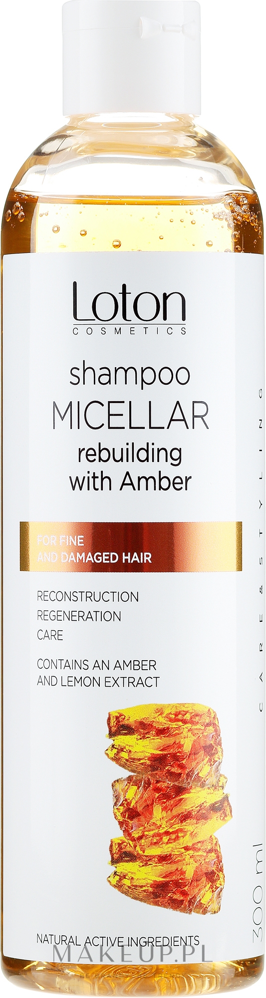 Odbudowujący szampon micelarny z bursztynem do włosów cienkich i zniszczonych - Loton — Zdjęcie 300 ml