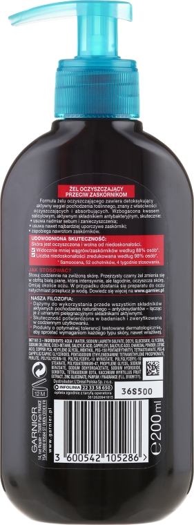 Oczyszczający żel z węglem aktywnym do cery ze skłonnością do powstawania wągrów i zaskórników - Garnier Skin Naturals Pure Skin Intensive Active Charcoal Gel — Zdjęcie N2