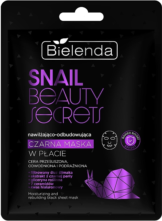 Nawilżająca i regenerująca czarna maska ​​w płachcie - Bielenda Snail Beauty Secrets Black Sheet Mask — Zdjęcie N1