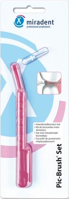 Szczoteczka międzyzębowa z pokrywką, różowa - Miradent Pic-Brush Set — Zdjęcie N1