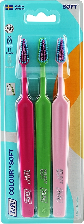 Zestaw miękkich szczoteczek do zębów - TePe Colour Soft (pink + green + light pink) — Zdjęcie N2