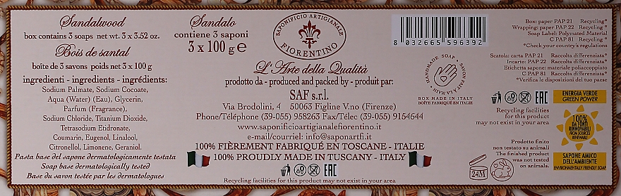 Zestaw naturalnych mydeł w kostce Drzewo sandałowe - Saponificio Artigianale Fiorentino Sandalwood (soap/3pcsx100g) — Zdjęcie N3