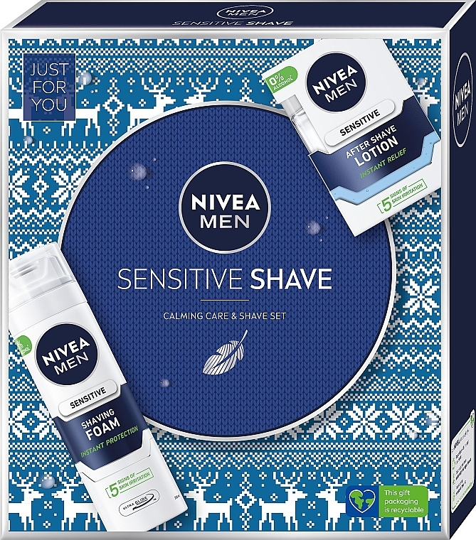 Zestaw - Nivea Men Sensitive Shave (sh/foam/200ml + ash/lot/100ml) — Zdjęcie N1