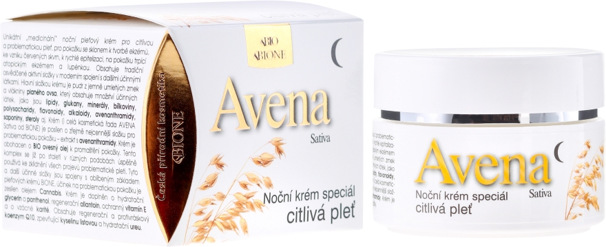 Krem do twarzy na noc do skóry wrażliwej - Bione Cosmetics Avena Sativa Night Cream Sensitive Skin — Zdjęcie N1