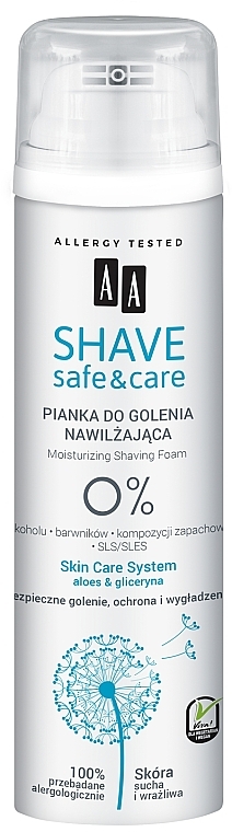 Nawilżająca pianka do golenia Aloes i gliceryna - AA Shave Safe & Care — Zdjęcie N1