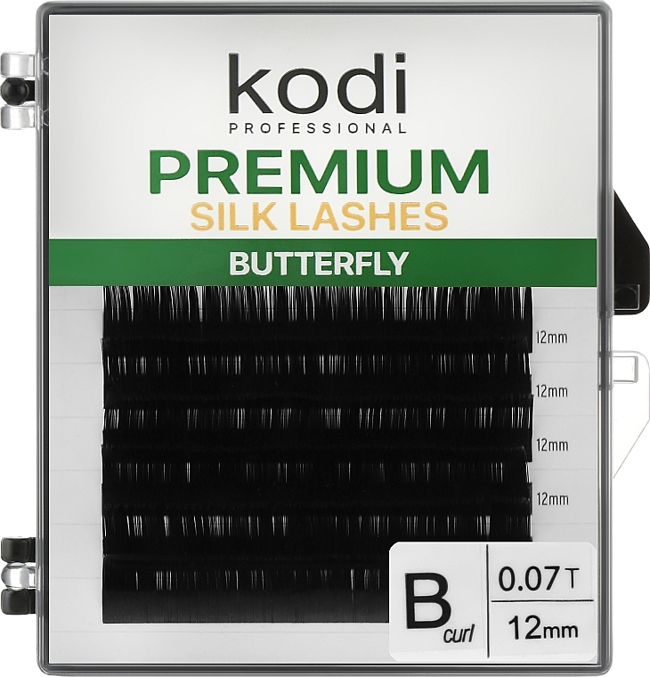 Sztuczne rzęsy Butterfly Green B 0.07 (6 rzędów: 12 mm) - Kodi Professional — Zdjęcie N1