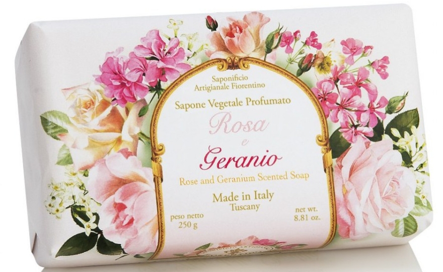 Naturalne mydło w kostce Róża i geranium - Saponificio Artigianale Fiorentino Rose And Geranium Soap — Zdjęcie N1