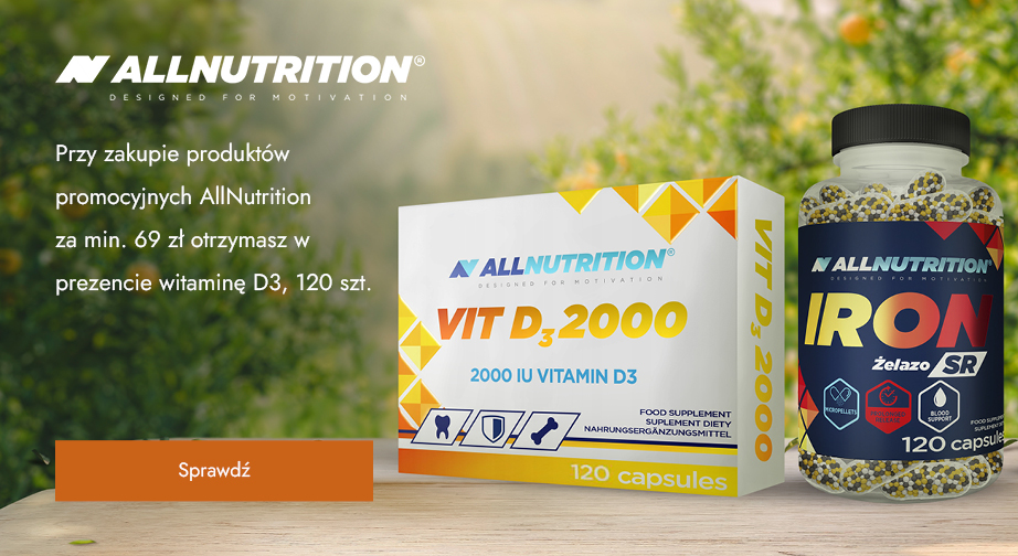 Przy zakupie produktów promocyjnych AllNutrition za min. 69 zł otrzymasz w prezencie witaminę D3, 120 szt.