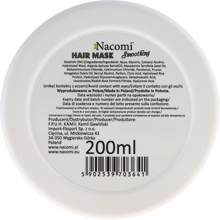 Wygładzająco-nawilżająca maska do włosów - Nacomi — Zdjęcie N2