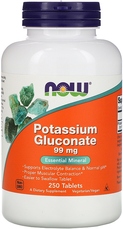Potas, 99mg - Now Foods Potassium Gluconate — Zdjęcie N3