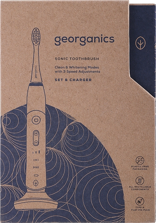 Elektryczna szczoteczka do zębów, 2 wymienne końcówki - Georganics Sonic Toothbrush Set — Zdjęcie N2