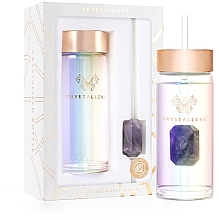 Kup Szklana holograficzna butelka na wodę z ametystem i słomką, 400 ml - Crystallove Glass Hologram Water Bottle with Amethyst and Straw