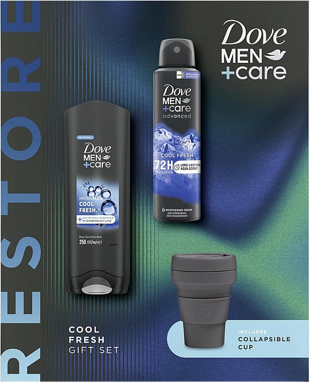 Zestaw - Dove Men+Care Cool Fresh Set (sh/gel/250ml + deo/spray/150ml + folding/cup) — Zdjęcie N2